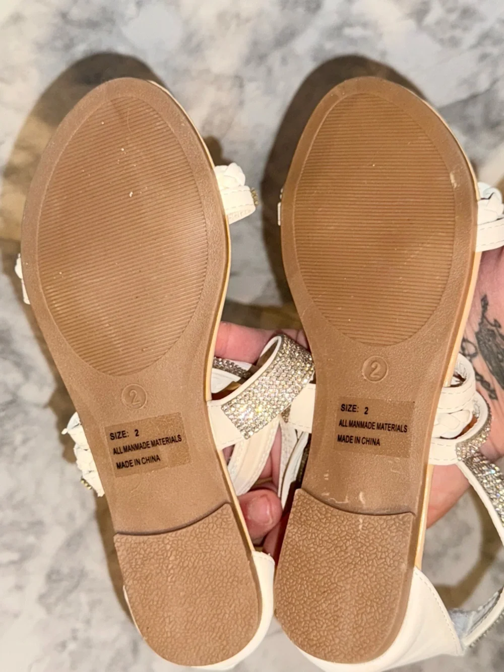 Olivia Miller White Braided Sandals w/ Rhinestones 2Y